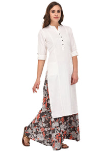 Pistaa's  Women's  White Solid Cotton Kurta with Two Patch Pockets