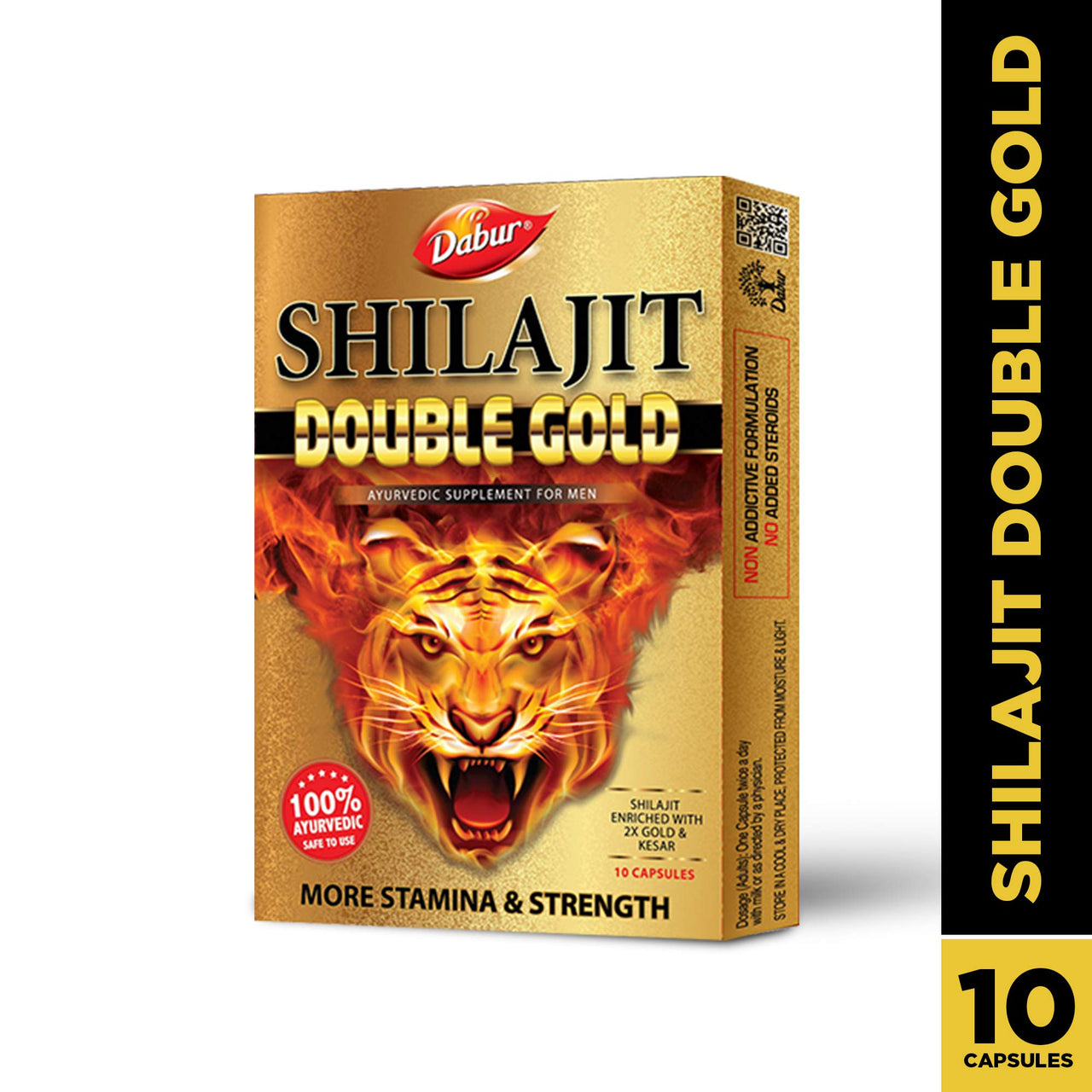 DABUR Shilajit Double Gold-10 Capsules|2X Stamina&Strength|100% Ayurvedic Capsules For More Strength,Power,Energy&Stamina|Helps In Countering Weakness|Premium Vitality Ayurvedic Supplement|For Men