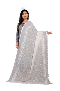 AKSHAR LLC Women's  Designer Pure Chiffon Dupatta with Pure Cotton Thread Embroidery Work