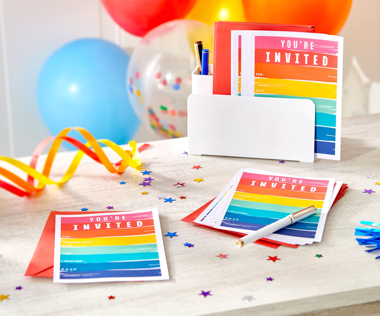 American Greetings All-Occasion Party Invitations with Envelopes, Rainbow Brushstrokes (25-Count)