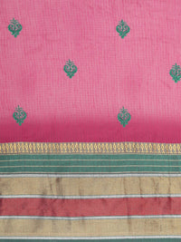 leeza store Women's  Jacquard Dobby Butta Butti Rich Kota Doria Cotton Silk Saree With Blouse Piece Green