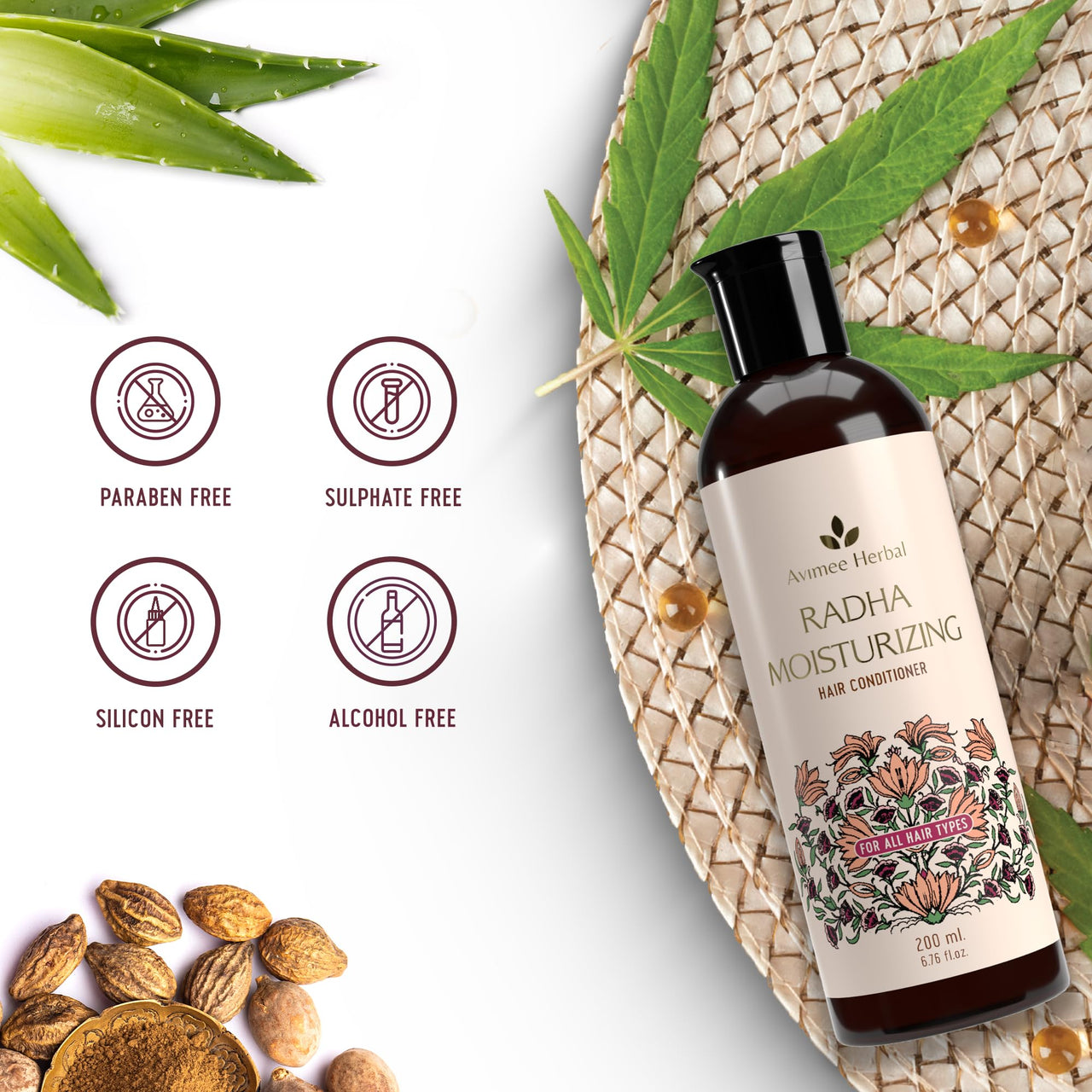 AVIMEE HERBAL Radha Moisturizing Hair Conditioner With Hyaluronic Acid | 24 Hrs Deep Hydration & Nourishment, Repairs Dry & Damaged Hair | For Men & Women | 200 Ml, Vanilla, 1 Count