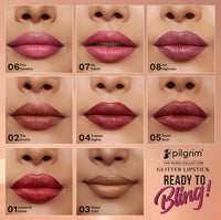 Pilgrim Glitter Lipstick For Women 4.2gm | Dubai Luxe Lifestyle - Chic Haseena Shade | Lipstick Infused with Vitamin E & Olive Oil | Glitter Formula With Matte Finish | Non Drying | All Skin Types