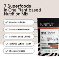 Puretive Hair Revive | Plant Based Biotin Powder | Promotes Healthy Hair and Fights Hair Fall | Promotes Hair Growth - 100% PURE, Non-GMO, Vegan | Superfood for Everday use | Just Mix & Sip | 100gms