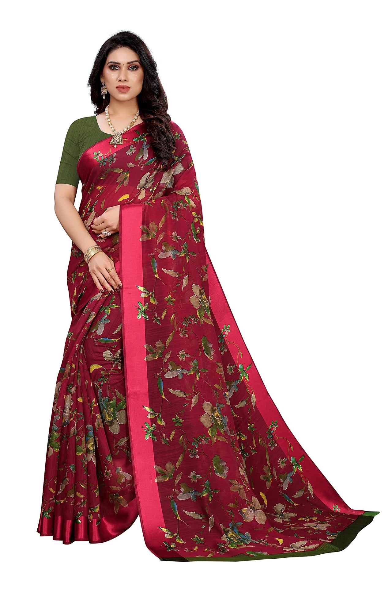 Tarshika Women's  Linen Blend Printed Saree With Blouse Piece(LINEN SAREE_NEW)