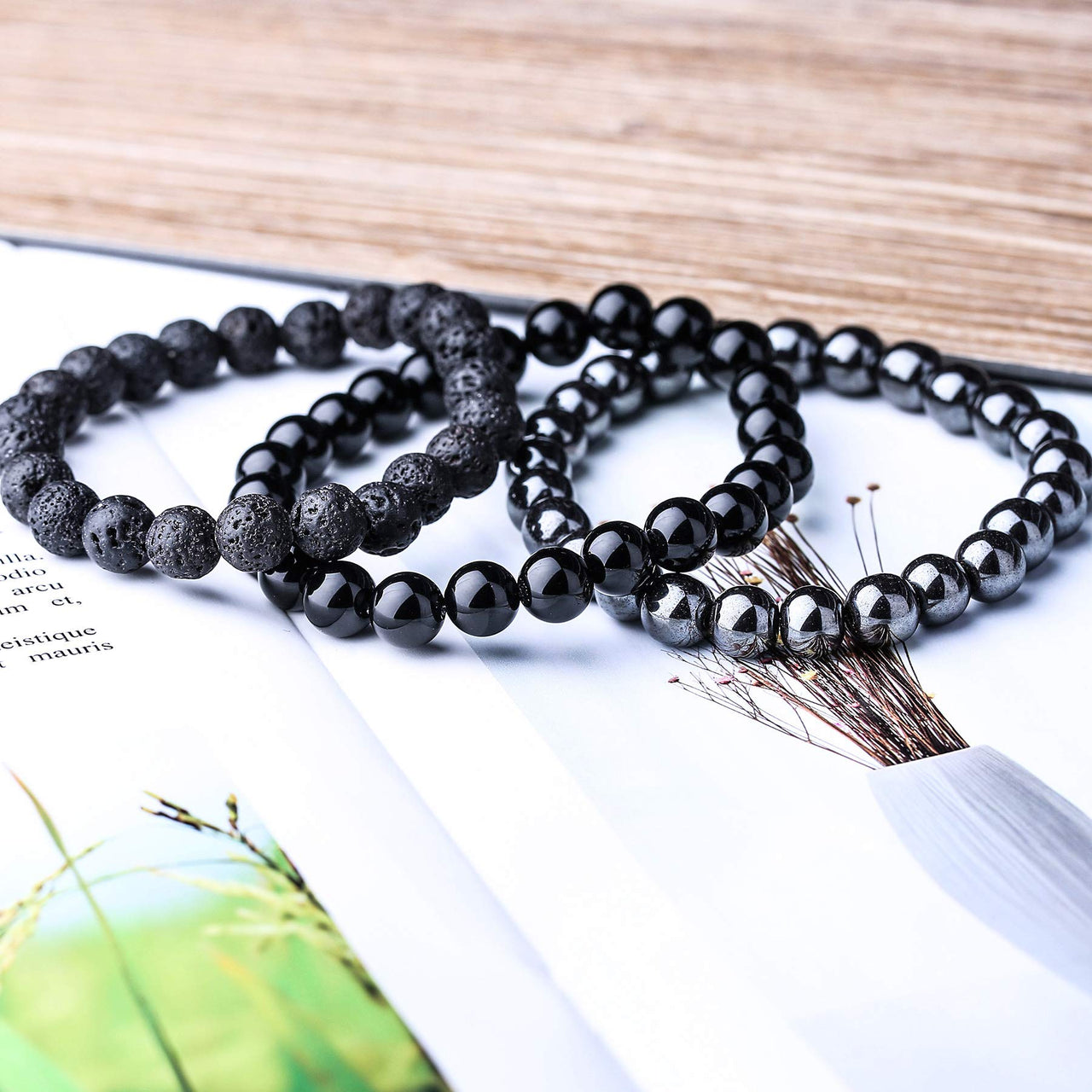 WRCXSTONE Natural 8mm Gorgeous Semi-Precious Gemstones Healing Crystal Stretch Beaded Bracelet Unisex 3 Pieces a Set