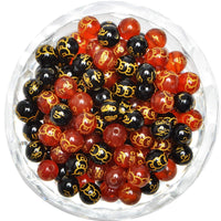 100Pcs Natural Crystal Beads Stone Gemstone Round Loose Energy Healing Beads with Free Crystal Stretch Cord for Jewelry Making (Craved Bronze Coin Mantra Red Black Agate, 6MM) Craved Bronze Coin Mantra Red Black Agate