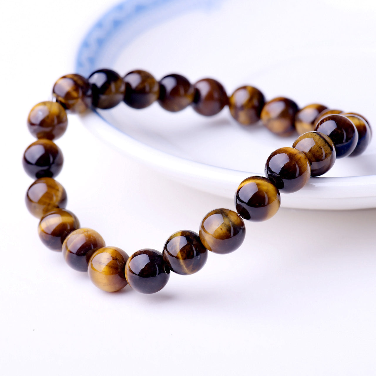 WRCXSTONE Natural 8mm Gorgeous Semi-Precious Gemstones Healing Crystal Stretch Beaded Bracelet Unisex Black, White, Brown