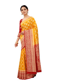 SATYAM WEAVES Women’s Daily/Party/Wedding/Casual Wear Rapier Jacquard Banarasi Cotton Silk Saree With Jacquard Designed Unstitched Blouse Piece