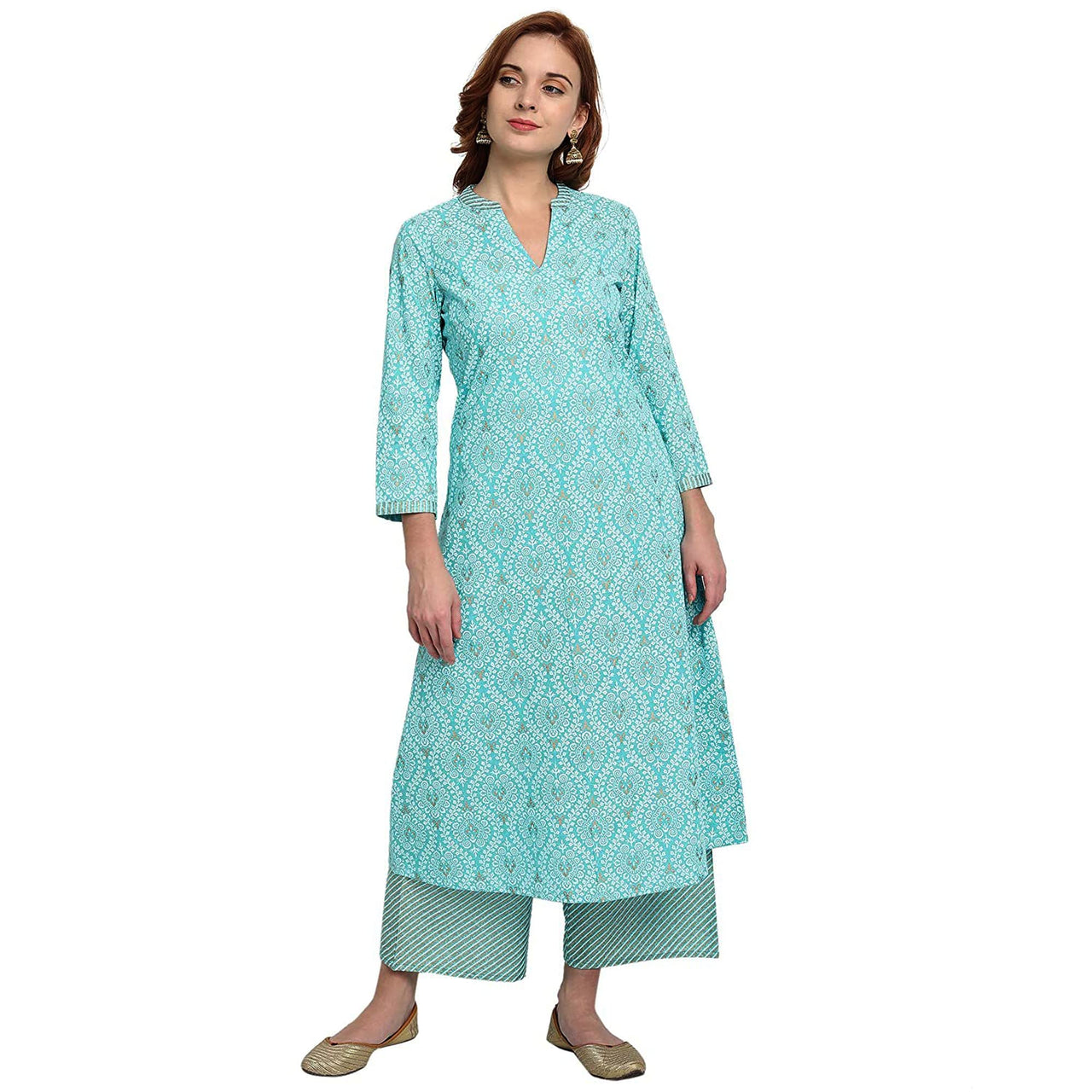 Ekara Cotton Printed Flared Kurta for Women and Girls with Palazzo