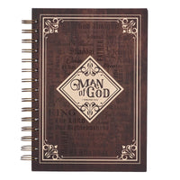 Christian Art Gifts Journal w/Scripture Man of God 1 Timothy 6:11 Bible Verse Names of God Brown 192 Ruled Pages, Large Hardcover Notebook, Wire Bound