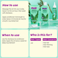 PLIX - THE PLANT FIX Rosemary Hair Growth Advanced Oil, Shampoo & Conditioner for Reducing Hair Loss & Breakage | Nourishes & Strengthen Hair Follicles | All Hair Types l Dermatologically Tested