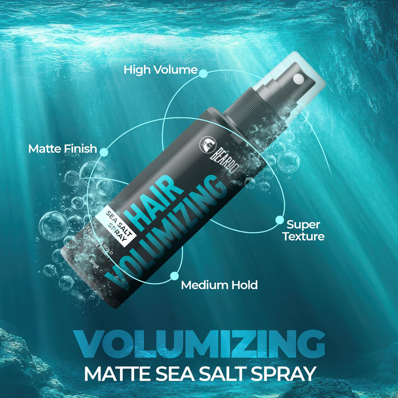 Beardo Hair Volumizing Sea Salt Spray 50ml | With Olive Oil & Coconut Oil | Hair Texture Spray & Matte Hold | Hair Volumizer Hair Setting Spray | Natural Hold Hair Spray for Men and Women