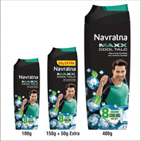 Navratna Maxx Cool Talc | Talcum Powder | Body Odour Protection & Strong Cooling Effect | Long Lasting Freshness & Fragrance, 400gm