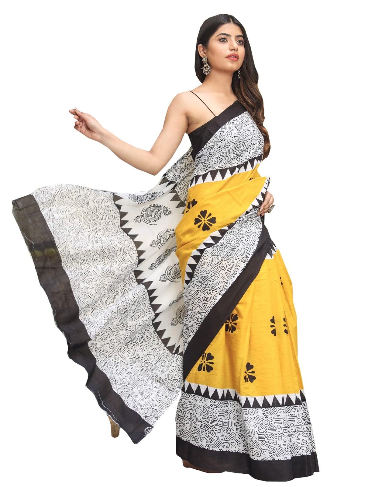 Shivanya Handicrafts Women's  Hand block printed cotton mulmul fabric saree With Blouse Piece Traditional Jaipuri Print_Vari