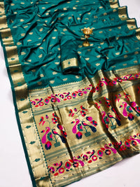 Pandadi Saree Women's  Paithani Silk Saree With Blouse Piece