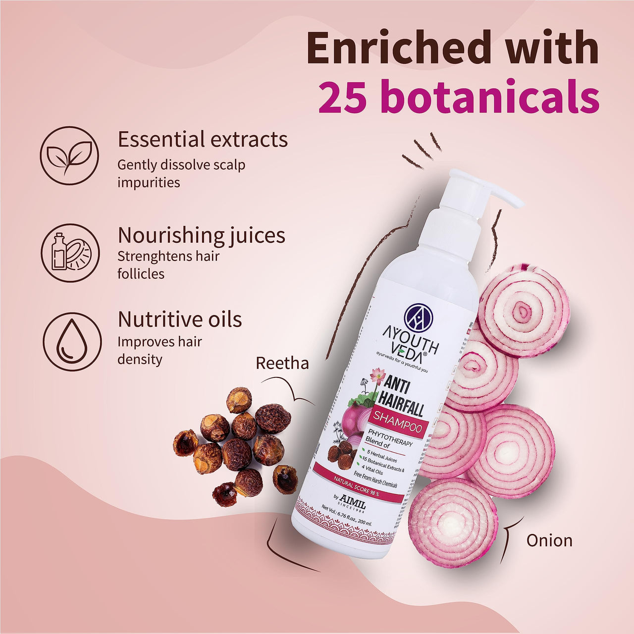 Ayouthveda Anti-hairfall Shampoo | Salfate & Paraben Free | Prevents Dandruff & Itchi Scalp | Cleanse, Conditions & Purifies Hair & Scalp | Improve Hair Density & Texture (Pack Of 5-200ml each)