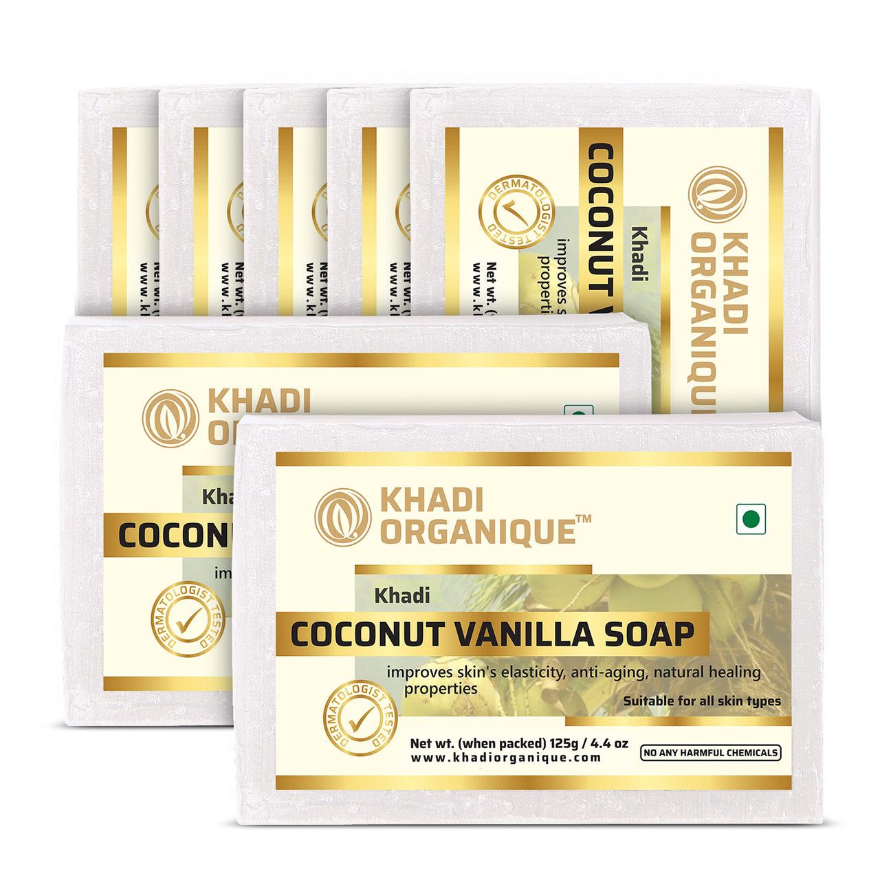 Khadi Organique Natural Herbal Coconut Vanilla Soap Pack of 7