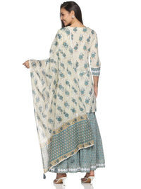 RAJMANDIRFABRICS Women's  Cotton Printed Straight Kurta Sharara With Dupatta Set