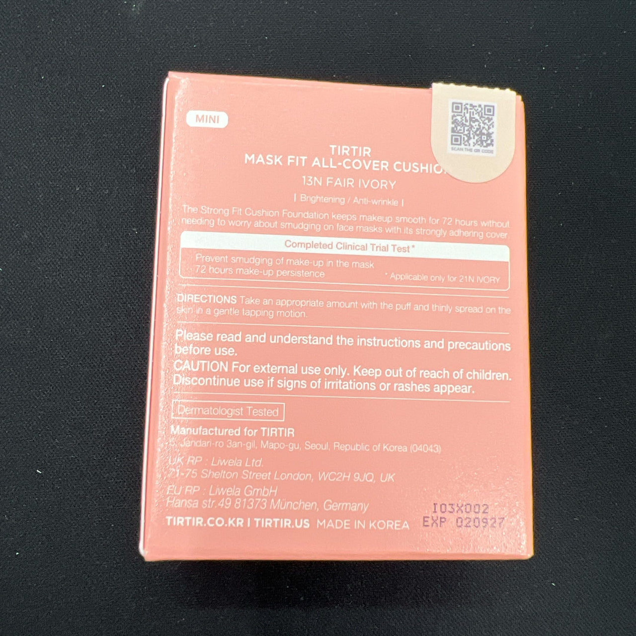 TIRTIR Mask All-Cover Cushion Foundation | Full coverage, Skin fit, Satin Glow Finish | Korean Cushion Foundation #13N | FAIR IFFFFFFFFFVORY, 4.5g