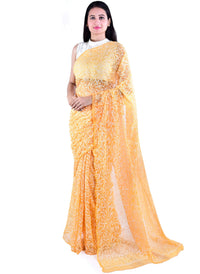 Lavangi Women's  Lucknow Chikankari Tepchi Work Georgette Saree