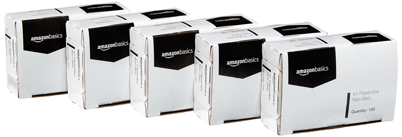 Basics No. 1 Paper Clips, Nonskid, 1000 Count (10 Pack of 100), Silver