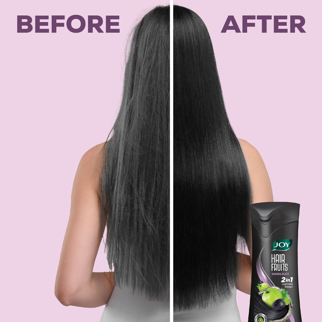 Joy Shining Black Hair Shampoo with Amla & Black Grapes (340ml x 2) | Controls Hair Fall & Stimulates Hair Growth | Paraben Free | For Men & Women