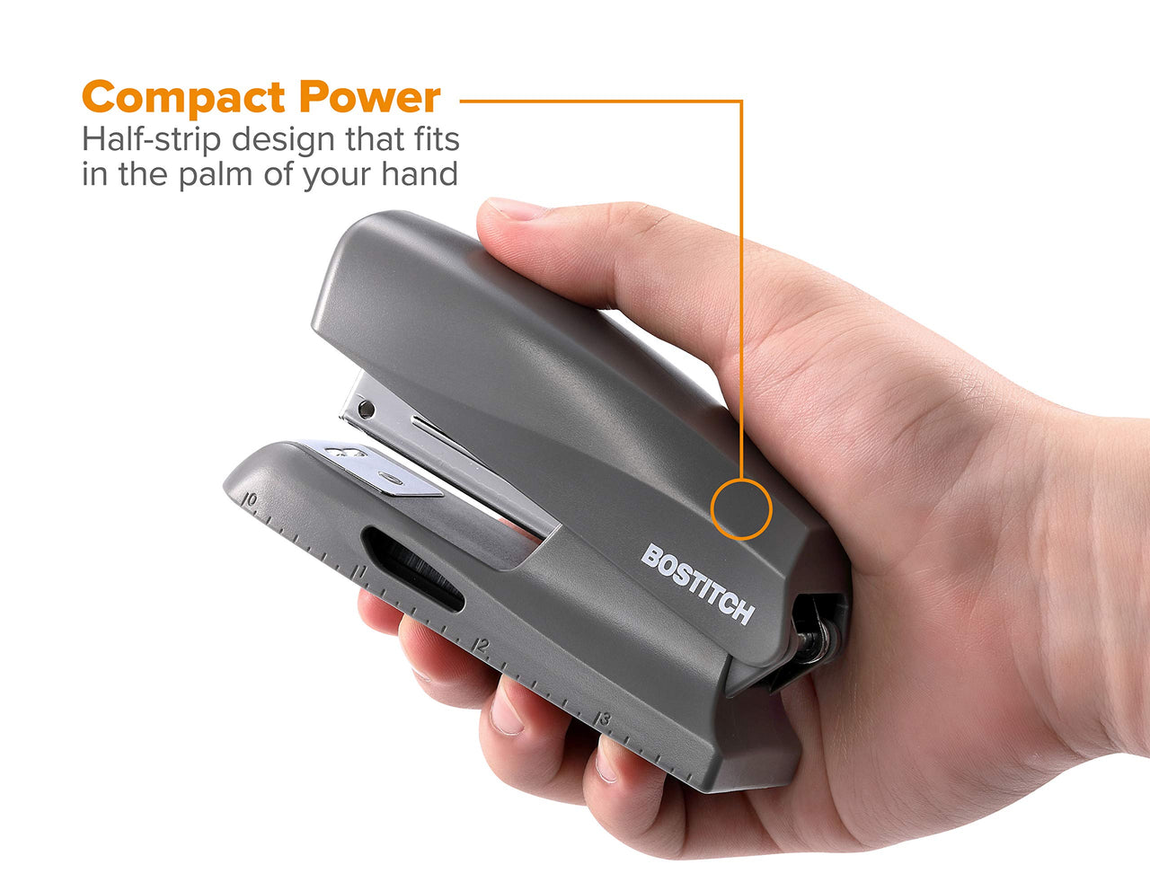 Bostitch Office 20 Sheet Mini Stapler with 210 Staples, Fits into The Palm of Your Hand, Gray