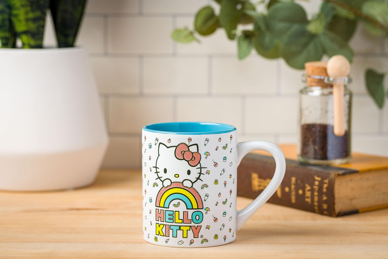 Silver Buffalo Sanrio Hello Kitty Rainbow Glitter Ceramic Mug, 14 Ounces Hello Kitty Pastel
