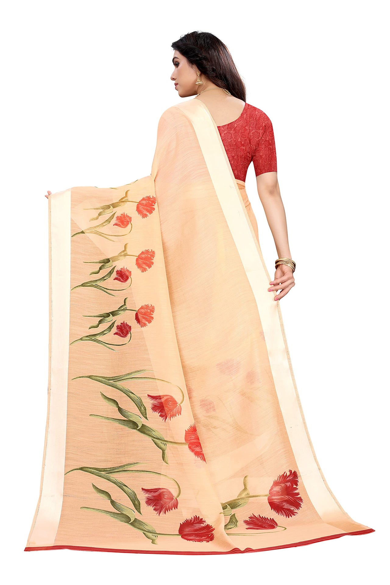 Tarshika Women's  Linen Blend Printed Saree With Blouse Piece(LINEN SAREE_NEW)