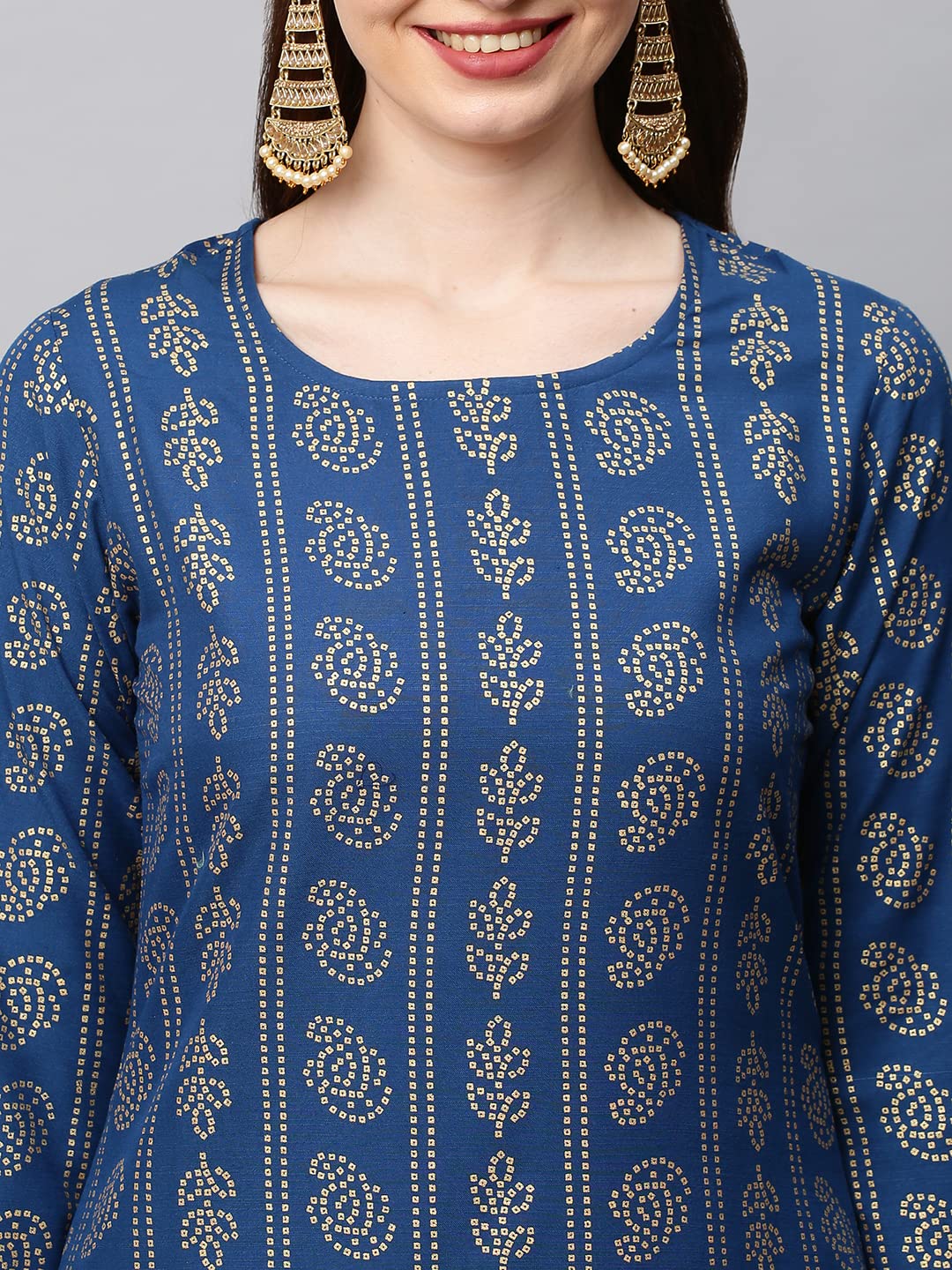 GoSriKi Women's  Cotton Blend Printed Straight Kurta