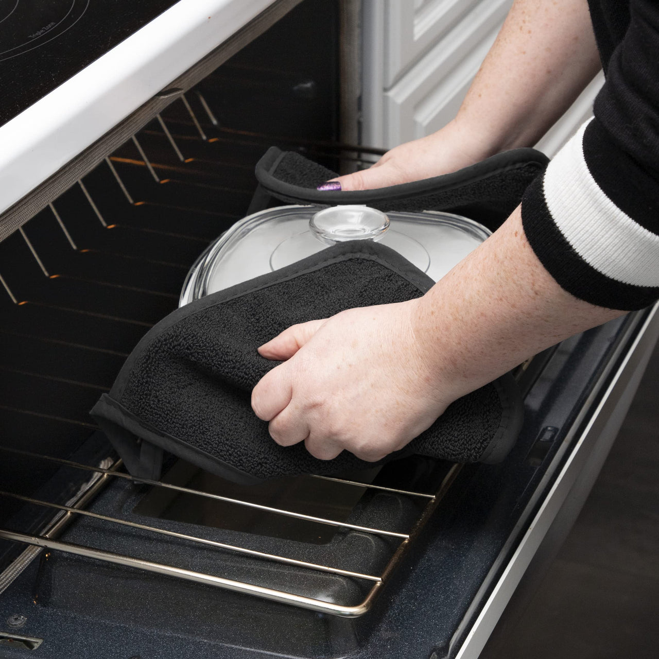 100% Cotton Terry Pot Holders For Kitchen, 2-Pack, 8.5"x8.25" Black RITZ Royale Pot Holder -- 2 pk