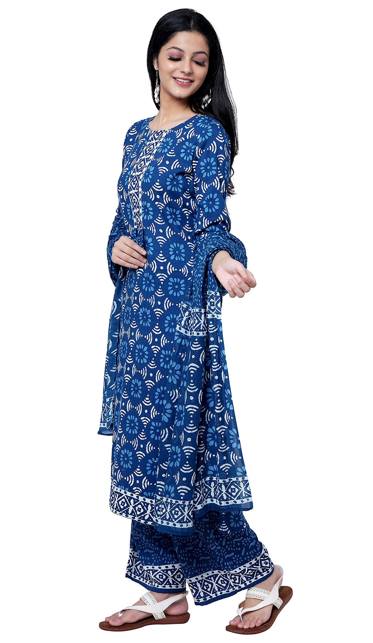 rytras Women's  Straight Rayon Kurti with Palazzos and Dupatta Set