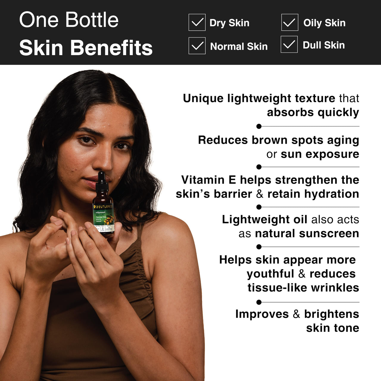 Soulflower Moroccan Argan Oil for Light Oil for styling for Frizzy, Dry & thin hair, Hair Growth, Hair Fall Control for Men & Women |100% Pure, Organic & Natural, Rich in Omega 3, Vitamin E | 30ml
