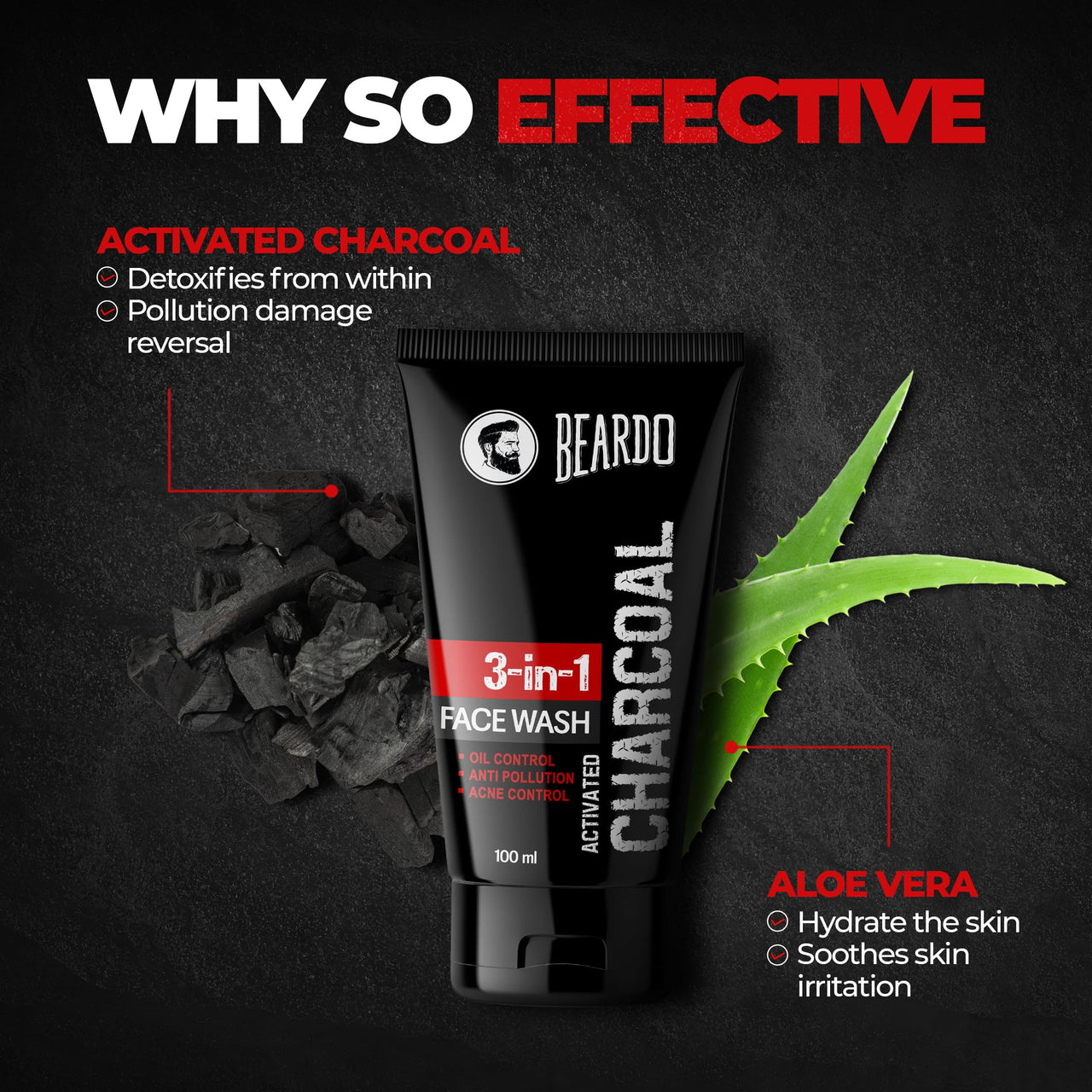 Beardo Activated Charcoal Face Wash for men, 100ml | For Deep Pore Cleaning and Removes Dirt | face wash for acne and pimples | face wash for oily skin