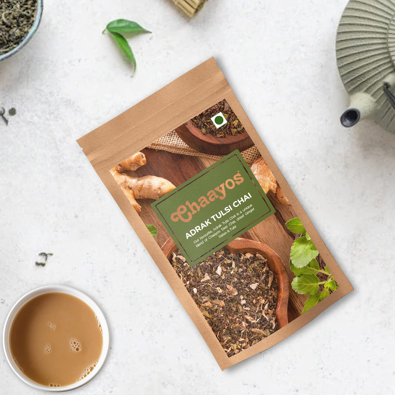 Chaayos Adrak Tulsi Tea - Premium Chai Patti for Stronger Immunity - 1kg (500 Cups) | Flavoured Tea | Black Tea | Ginger and Basil Masala Tea | Assam Tea | Chai Masala