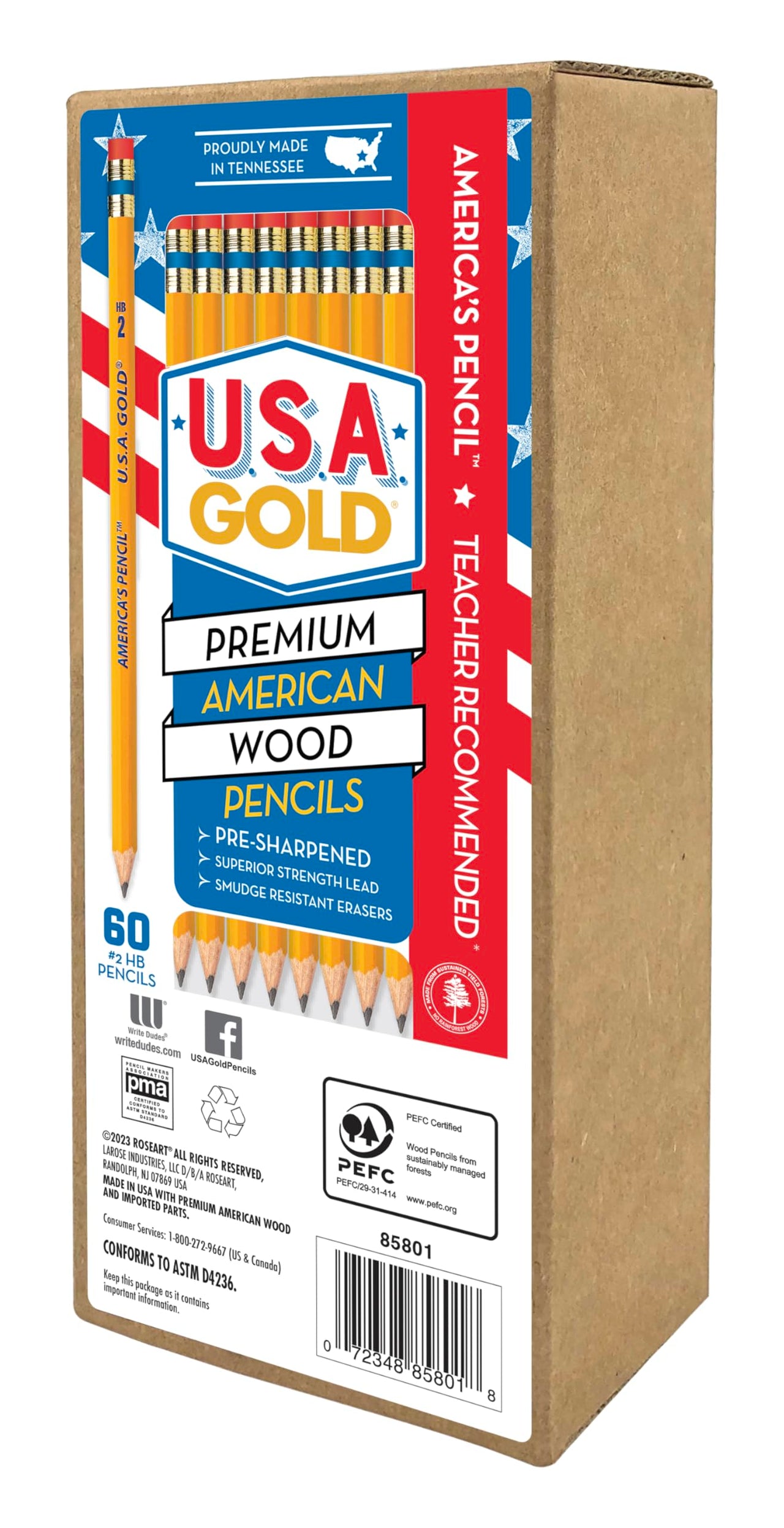 Cra-Z-art U.S.A. Gold Pre-sharpened American Wood Cased #2 HB Yellow Pencils, 60 Pack 1 Count (Pack of 60)
