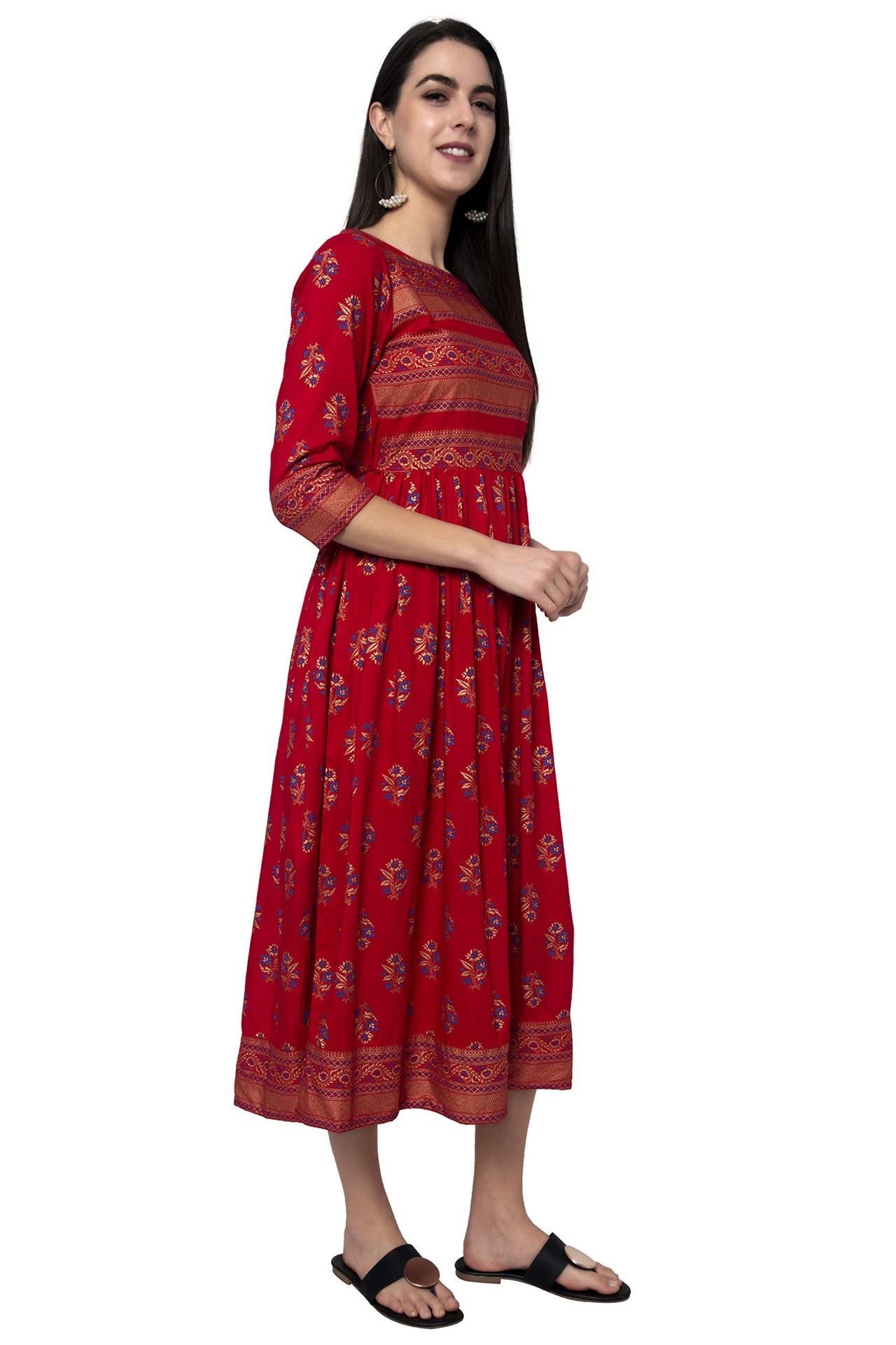 Asean Women's  Rayon Foil Print A-Line Kurta