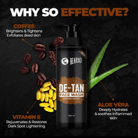 BEARDO DeTan Face Wash for Men, 200ml | Coffee Facewash, Aloe Vera, Vitamin E | Helps to Reduce Tan | Exfoliates & Hydrates for Smooth & Oil Free Skin