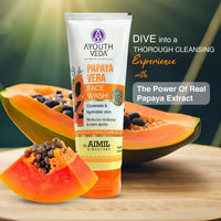 Ayouthveda Papaya Vera Face Wash with Real Papaya Extract | Deep Cleanser for Dry to Normal Skin | Removes Dullness, Dark Spots, & Impurities | Sulfate-Free Gentle Formula | (100 g)