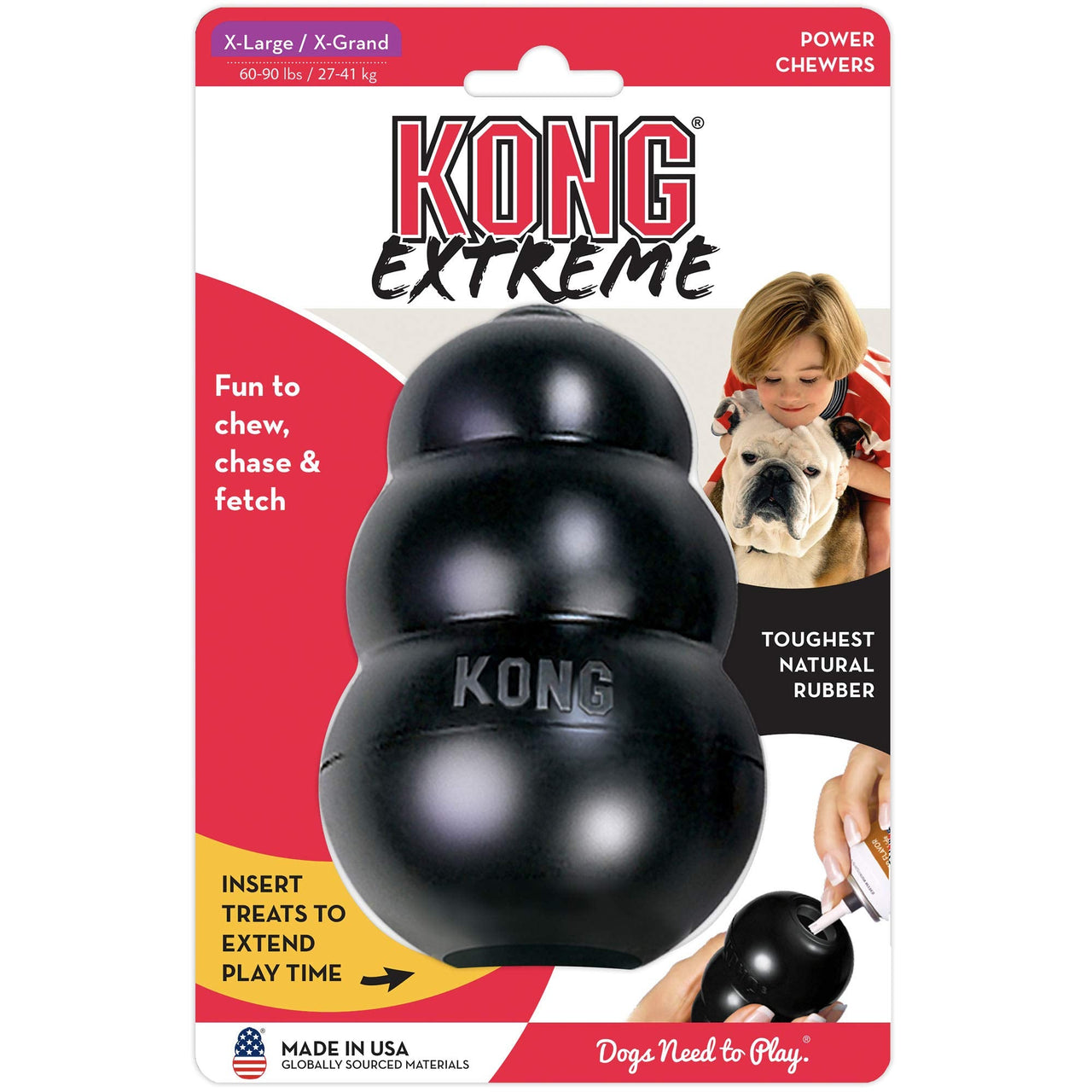 KONG - Extreme Dog Toy - Toughest Natural Rubber, Black - Fun to Chew, Chase and Fetch - for X-Large Dogs Standard Packaging