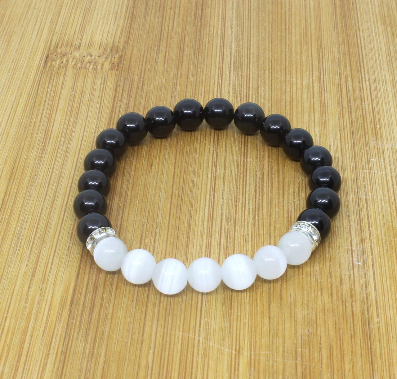 Natural Black Obsidian Crystal Bracelet - Chakra Healing Selenite Agate for Energy Balancing