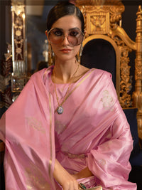 AKHILAM Women's  Banarasi Pure Silk Floral Golden Zari Work Woven Design Border Saree with Unstitched Blouse Piece(KSBLE2240_Parent)