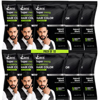 VCare Super Eazzy Hair Colour Shampoo for Women and Men 20ml | Only 5 Minute Root Hair Dye Coloring Kit Head, Moustache, Beard, Hands, Chest | No Ammonia (Pack of 10, Black)
