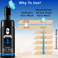 Muuchstac Ocean Foam Face Wash for Men | Fight Acne & Pimples, Brighten Skin, Clears Dirt, Oil Control, Refreshing Feel - Multi-Action Formula | 100 ml