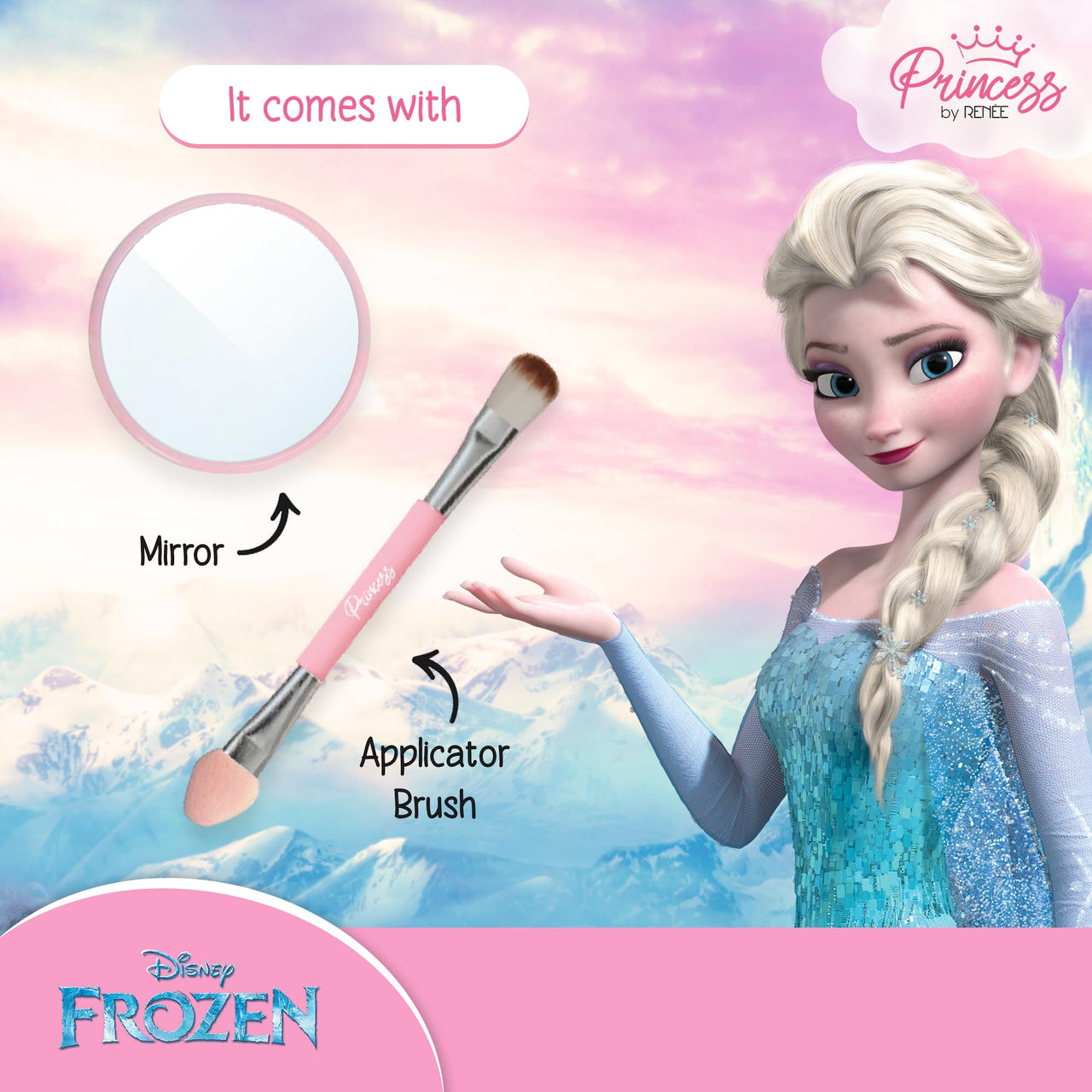 RENEE Disney Frozen Princess Unicorn Makeup Kit Elsa 7.4 Gm,Pre-Teen Girls,Includes 2 Matte,4 Shimmer Eyeshadows,Lip Butter,Lip&Cheek Tint,Compact&Travel Friendly,Cruelty-Free&Vegan, 1 Count