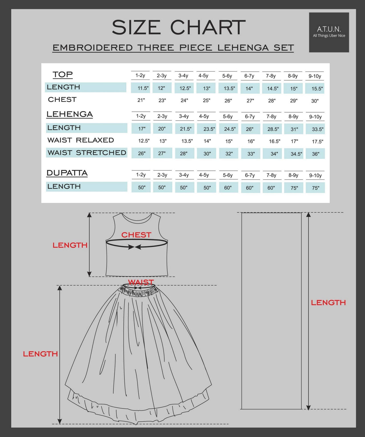 A.T.U.N Girls Lehenga Choli Multi-Turquoise