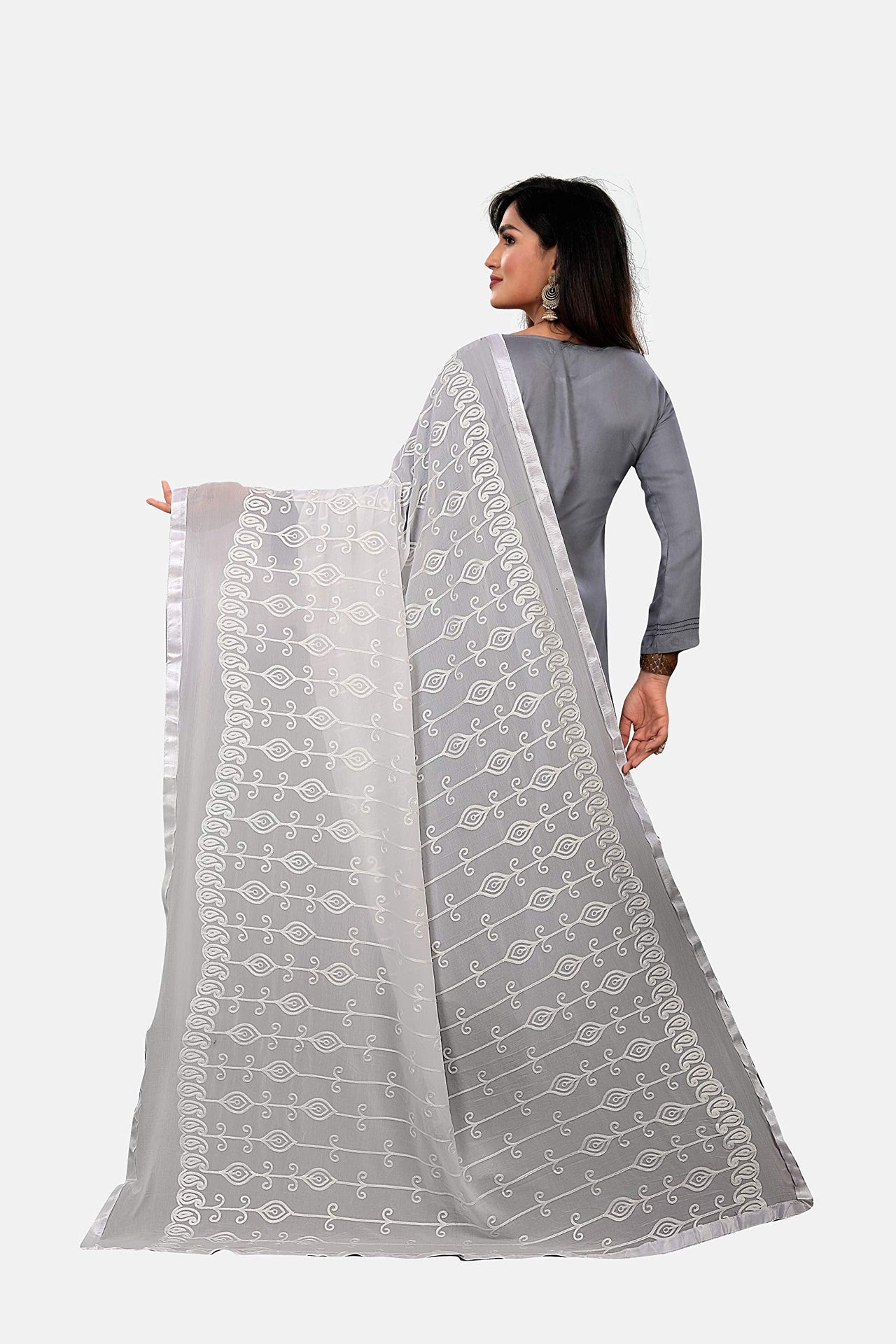 AKSHAR LLC Women's  Designer Pure Chiffon Dupatta with Pure Cotton Thread Embroidery Work