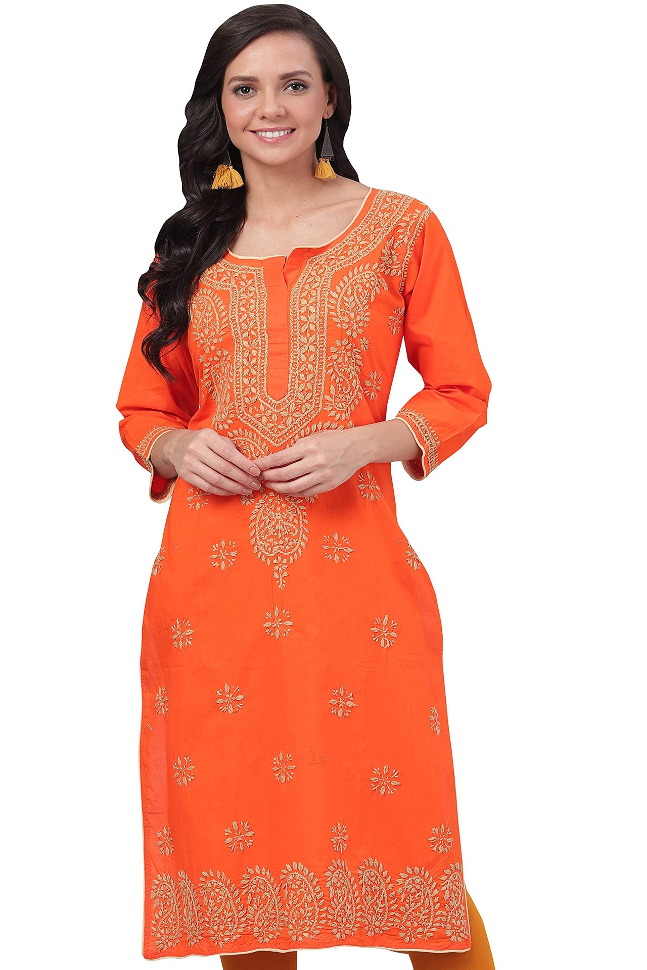 Ada Lucknowi Hand Embroidered Chikankari Straight Cotton Kurti Kurta for Women