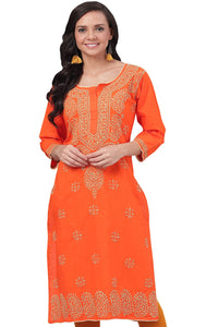 Ada Lucknowi Hand Embroidered Chikankari Straight Cotton Kurti Kurta for Women